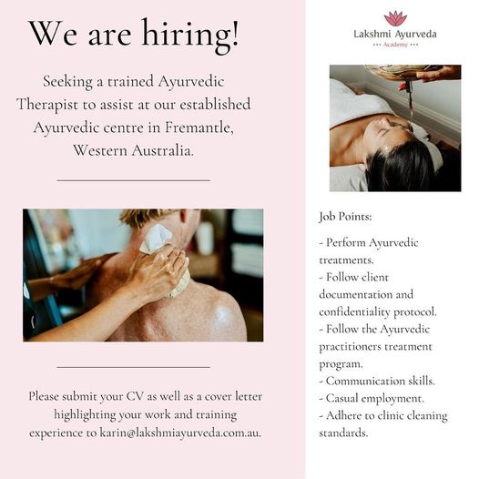 Ayurvedic Therapist Job Opening