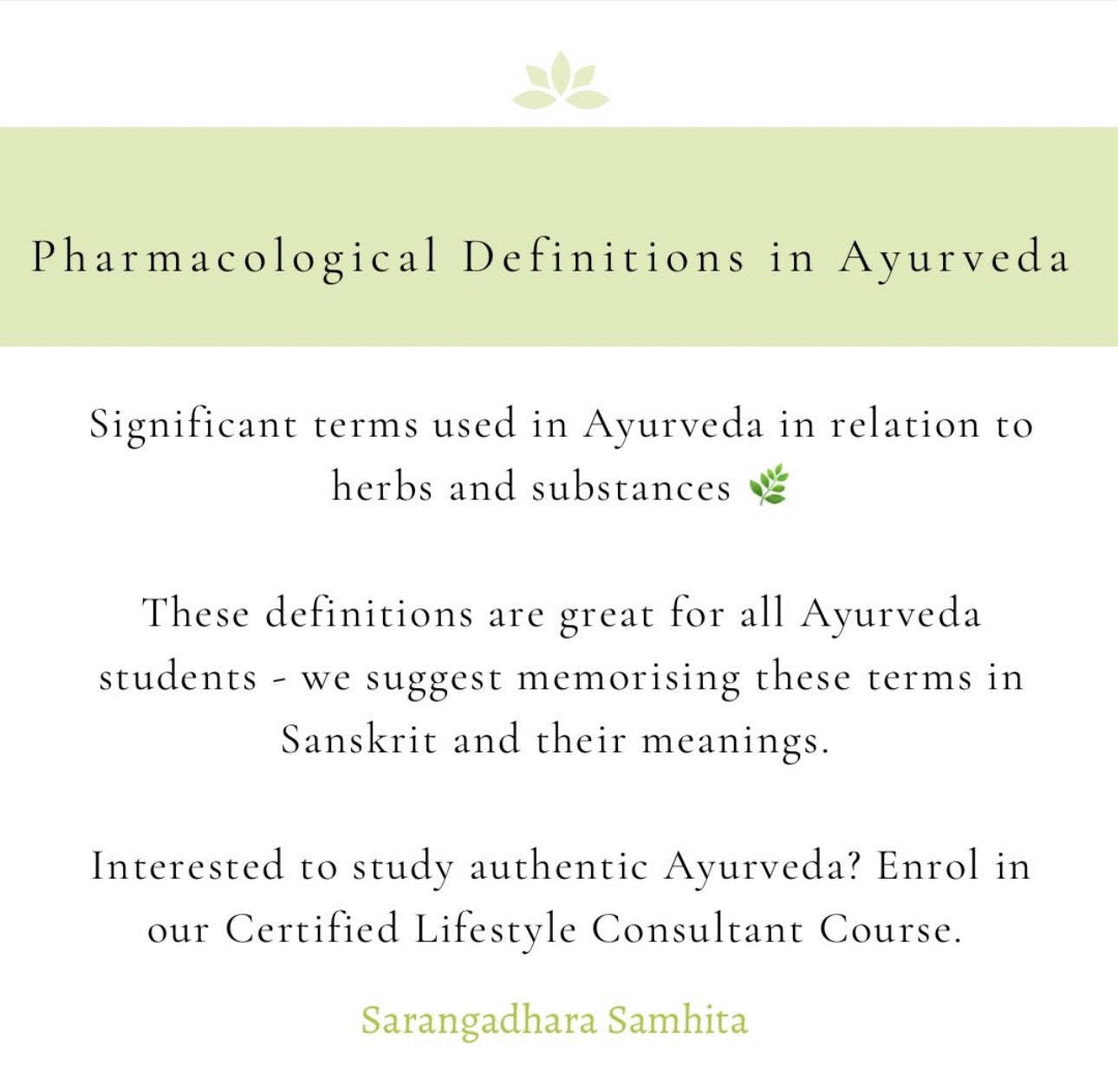 Pharmacological Definitions in Ayurveda