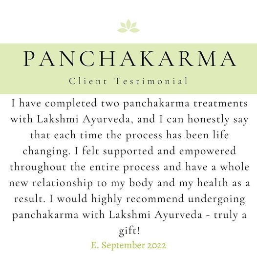 Spring Panchakarma Testimonial.