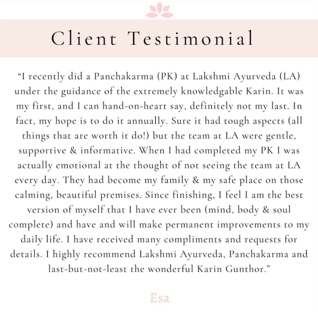 Spring Panchakarma Testimonial.