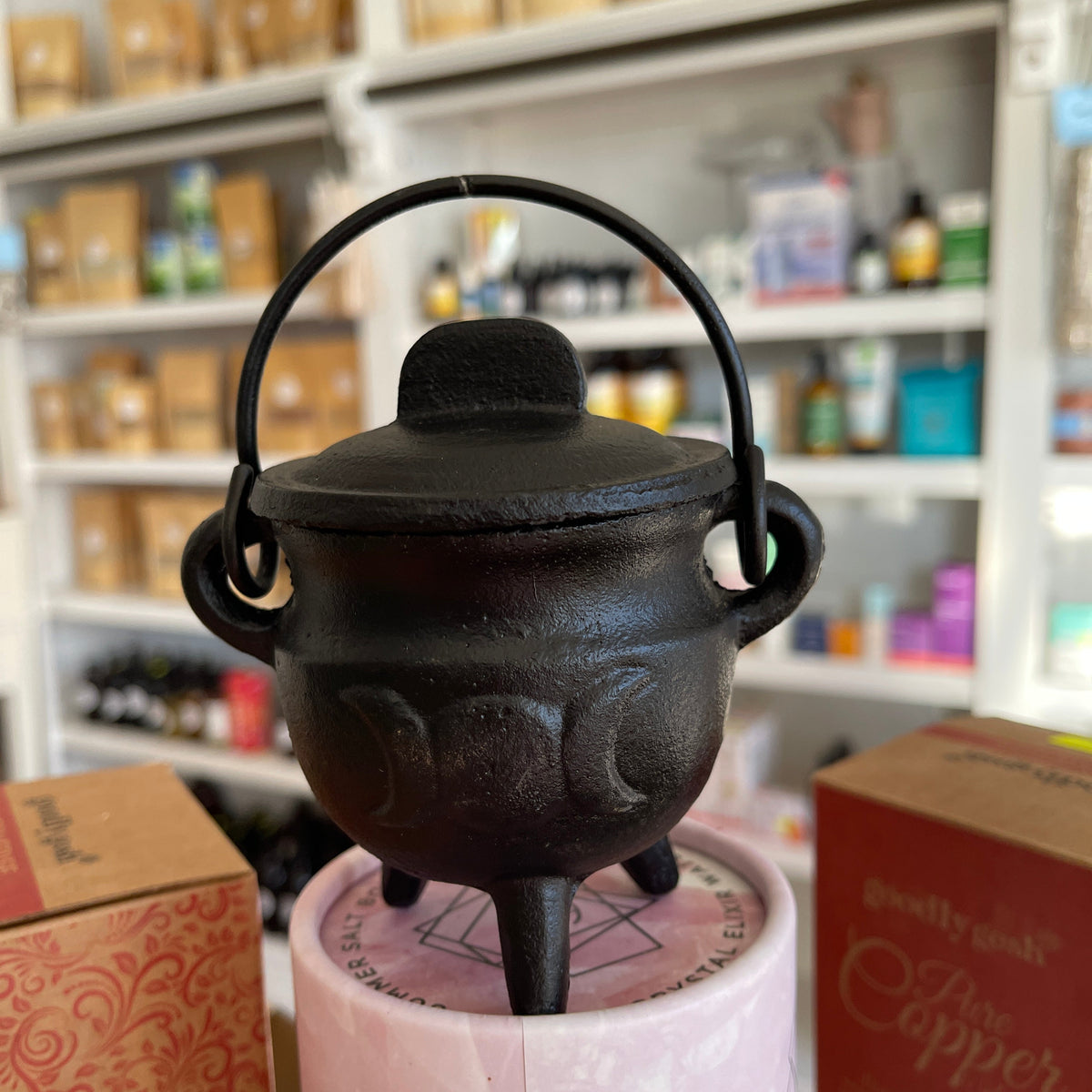 Sun and Moon Cast Iron Cauldron with Lid - 8cm