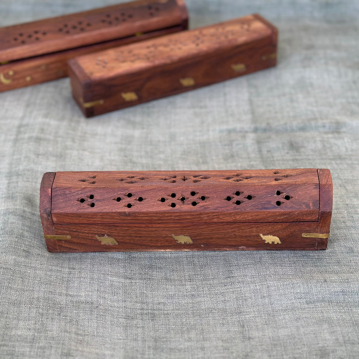 Incense Holder Wooden Fliptop Box - 10 Inch Hexagonal