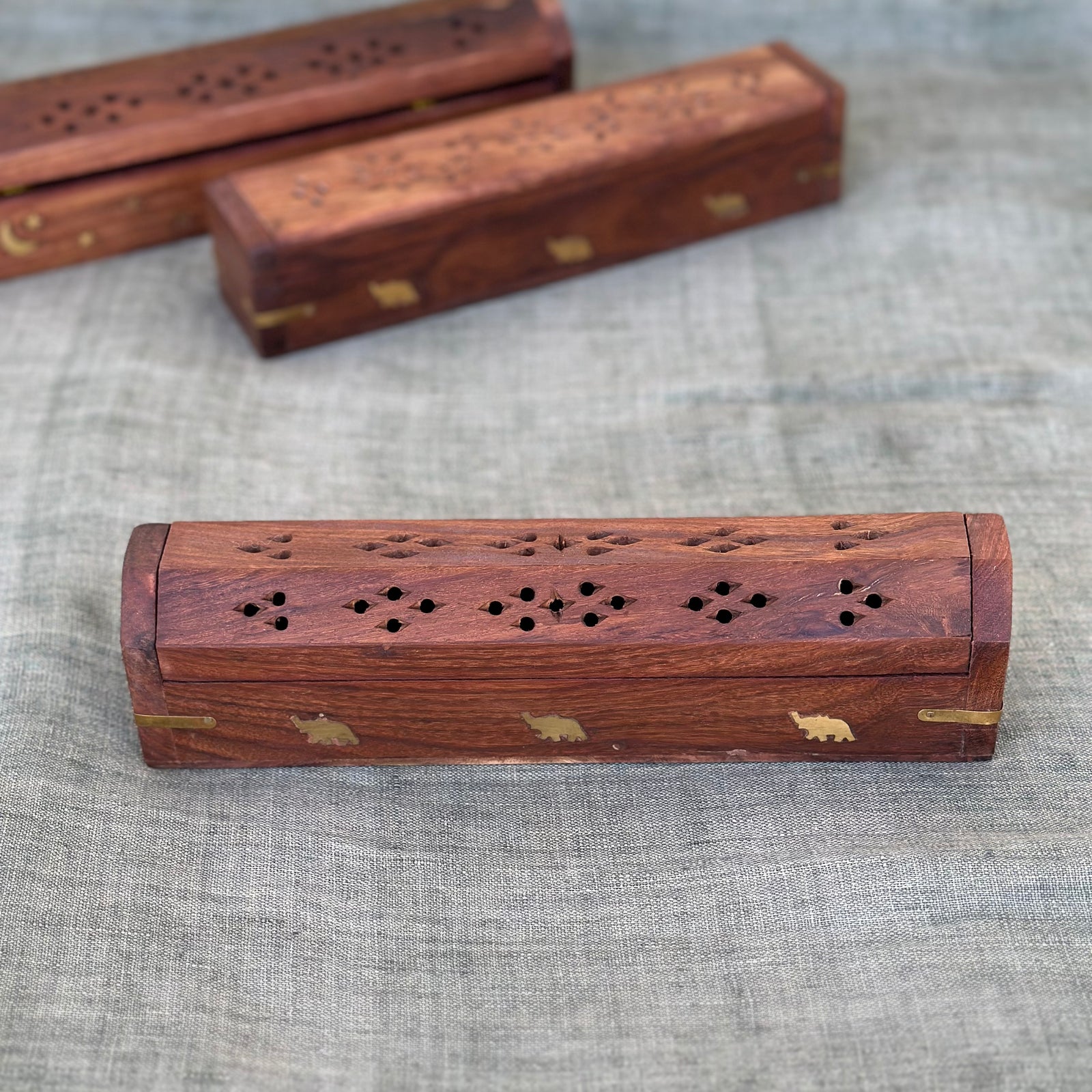 Incense Holder Wooden Fliptop Box - 10 Inch Hexagonal