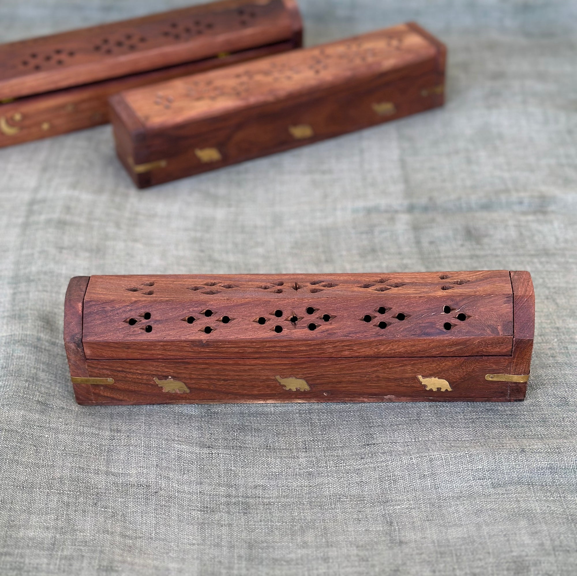 Incense Holder Wooden Fliptop Box - 10 Inch Hexagonal