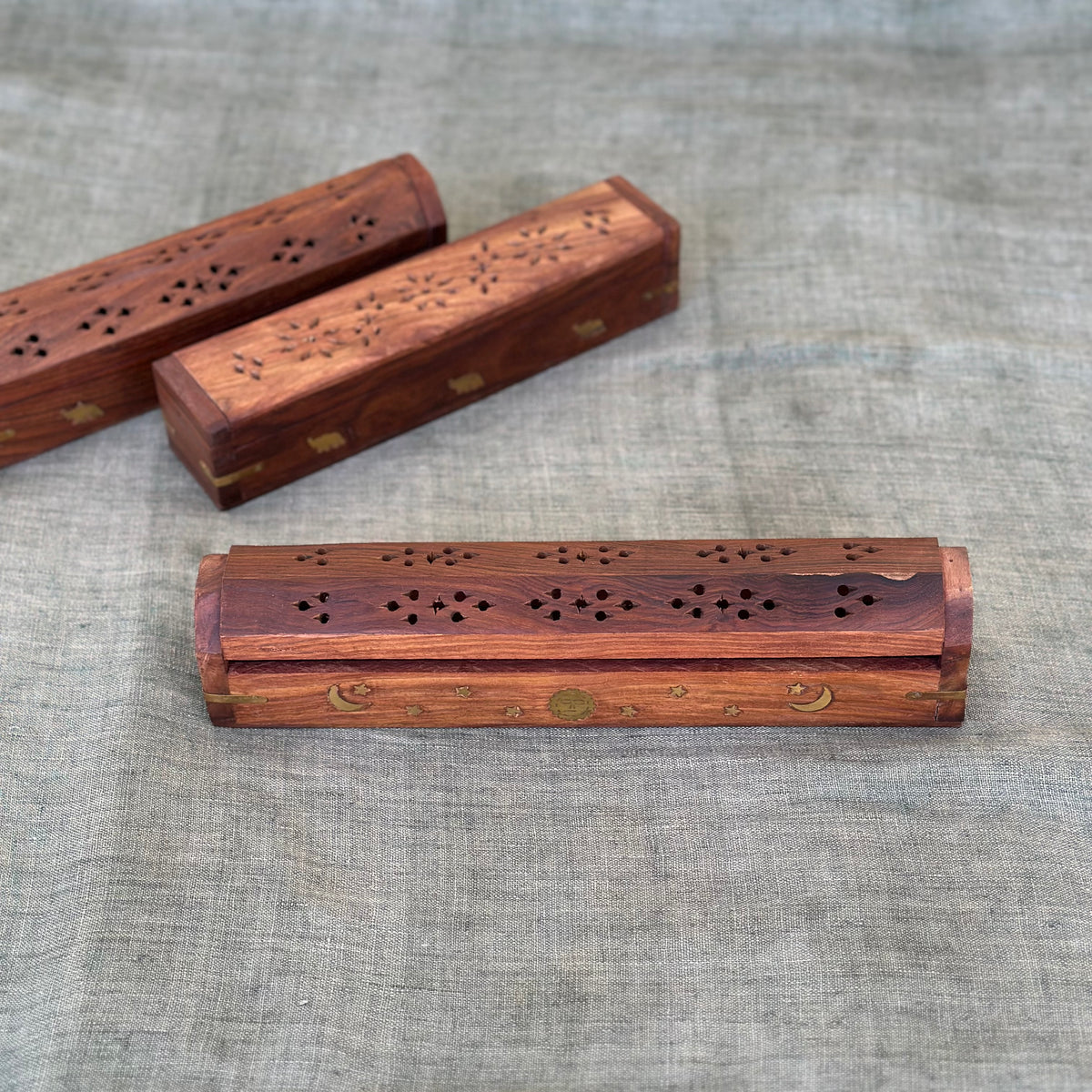 Incense Holder Wooden Fliptop Box - 12 Inch Hexagonal
