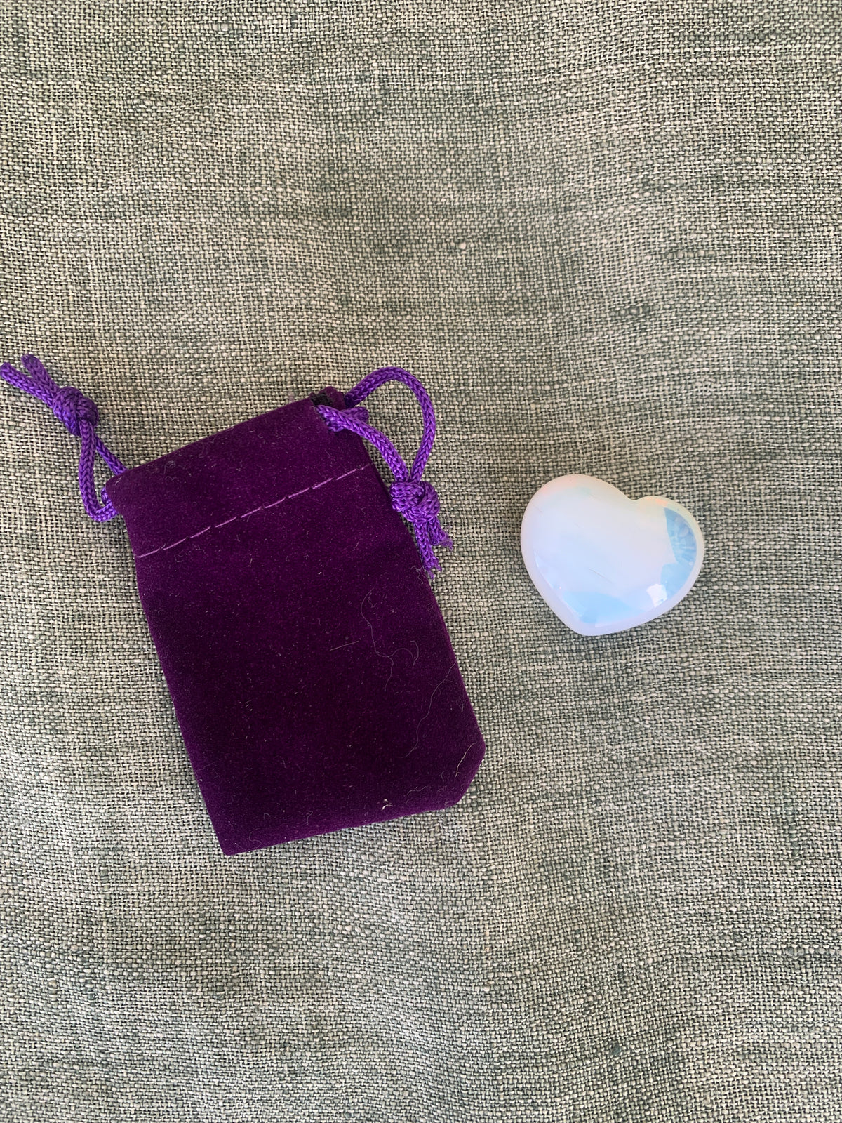 Mini heart moonstone with pouch - gift idea
