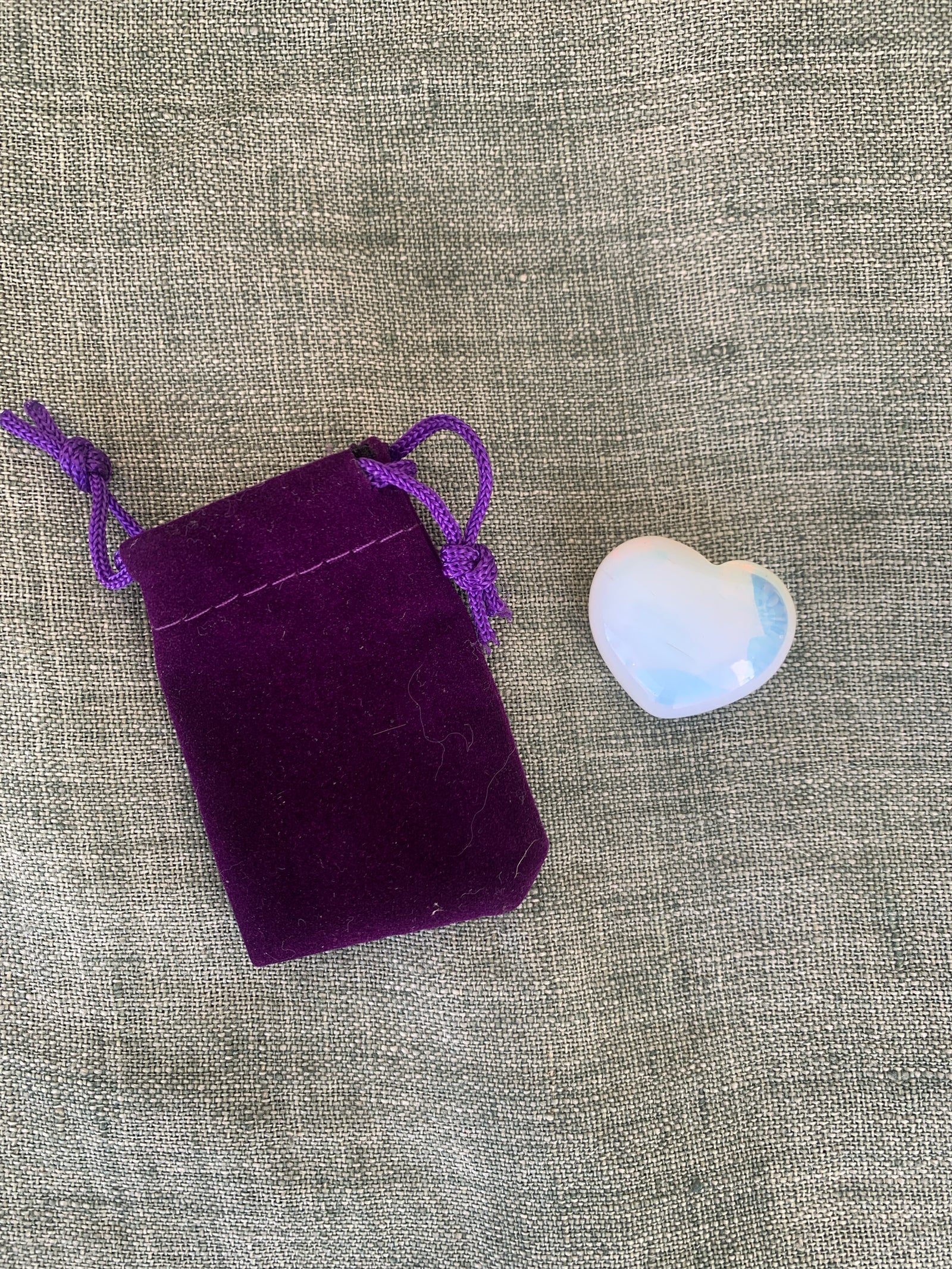 Mini heart moonstone with pouch - gift idea