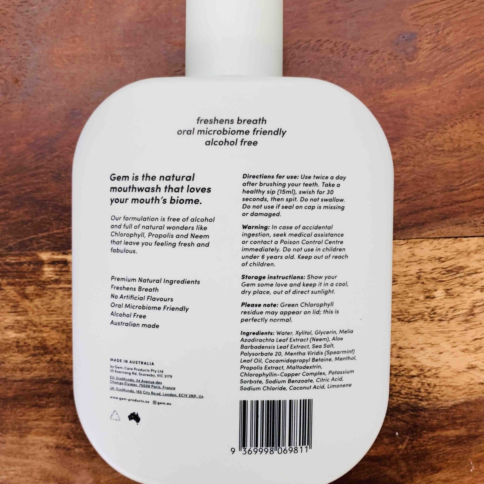 Gem Premium Natural Mouthwash Crisp Mint - 500ml